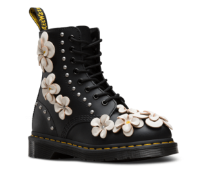dr martens black boot with leather flower cut outs