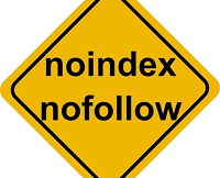 yellow caution sign with noindex and nofollow