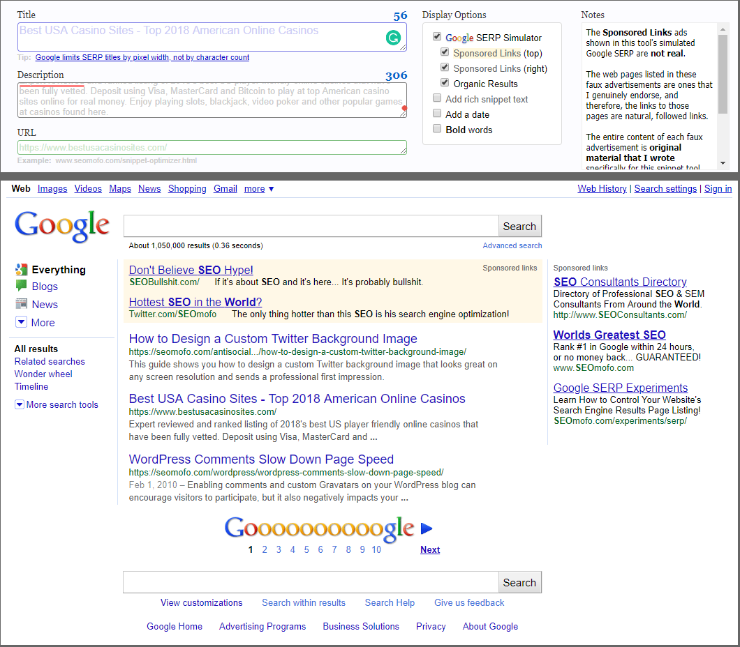 meta generator showing how a meta description would appear in search results 